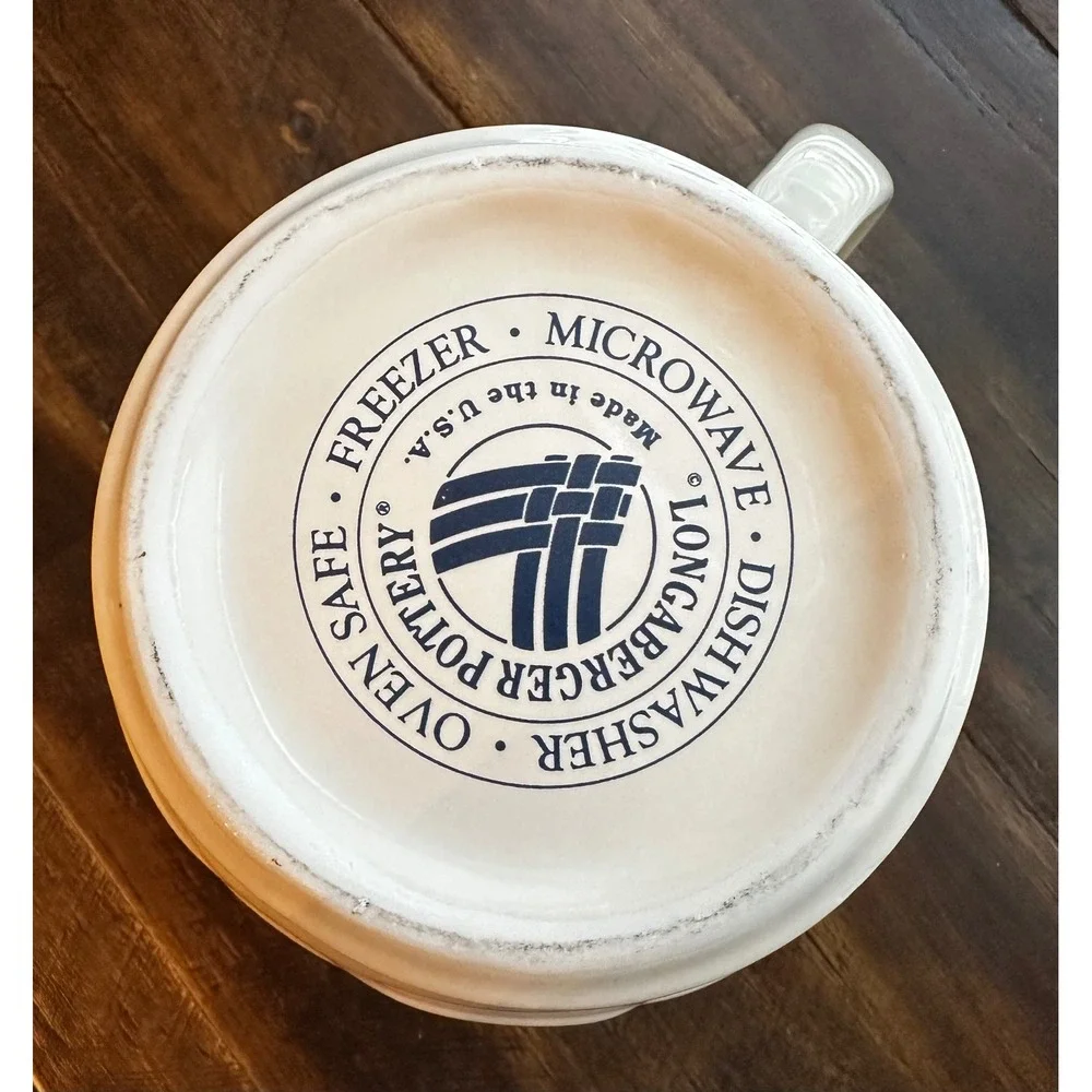 Longaberger Pottery Woven Traditions Ivory Blue Pitcher 6 inch USA Stoneware